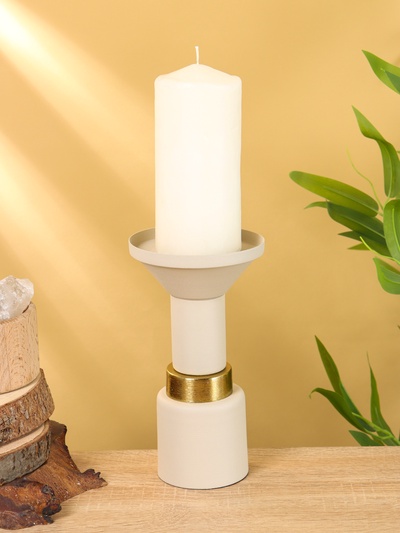 Подсвечник на 1 свечу текстурный «Бежевый», 10.5×10.5×20 см