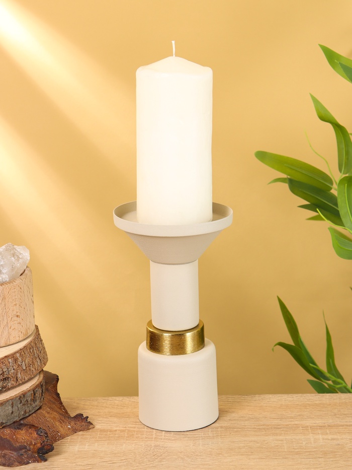 Подсвечник на 1 свечу текстурный «Бежевый», 10.5×10.5×20 см - Фото 1