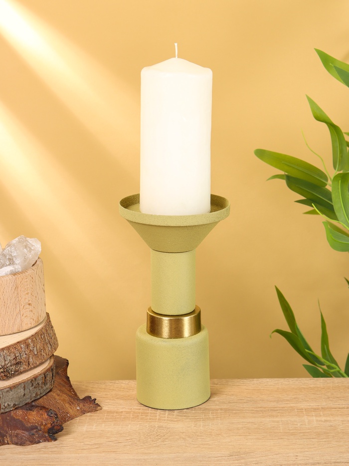 Подсвечник на 1 свечу текстурный «Оливковый», 10.5×10.5×19.5 см - Фото 1