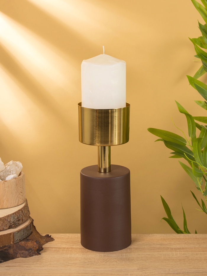 Подсвечник на 1 свечу «Кубок», 10×10×28.5 см, шоколад с золотом