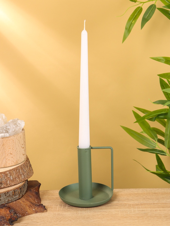 Подсвечник на 1 свечу текстурный с ручкой и блюдцем «Болотный», 10×10×9.5 ±0.5 см - Фото 1