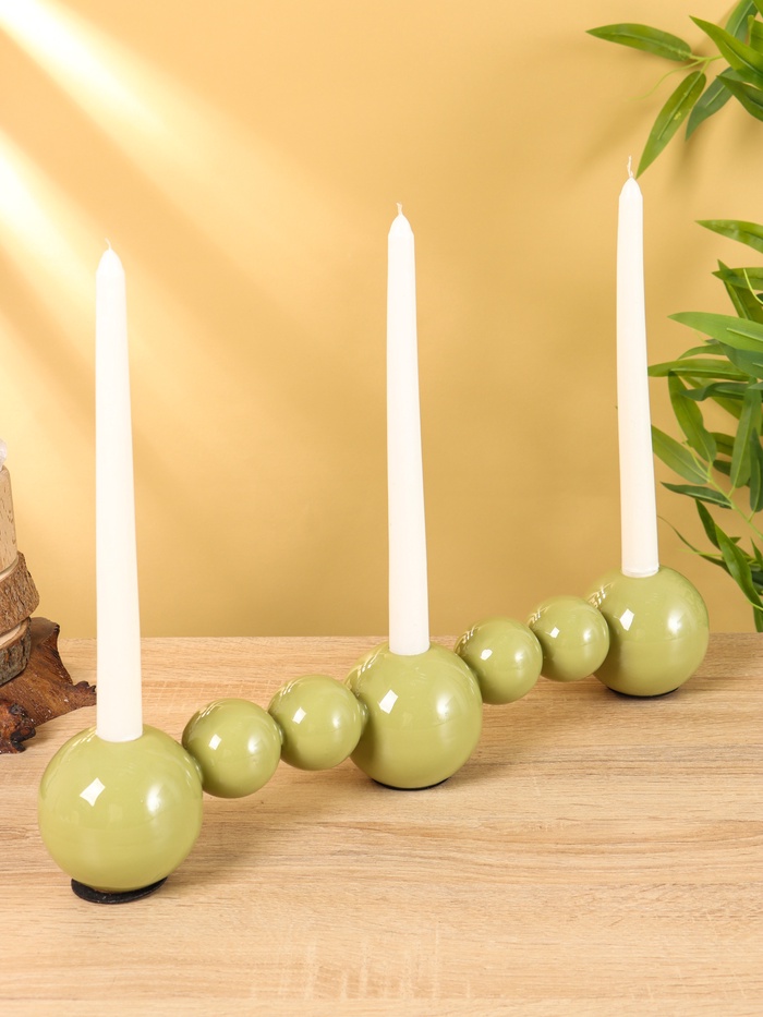 Подсвечник на 3 свечи «Бусы», с 7 сферами, 44×8×8 см, оливковый - Фото 1