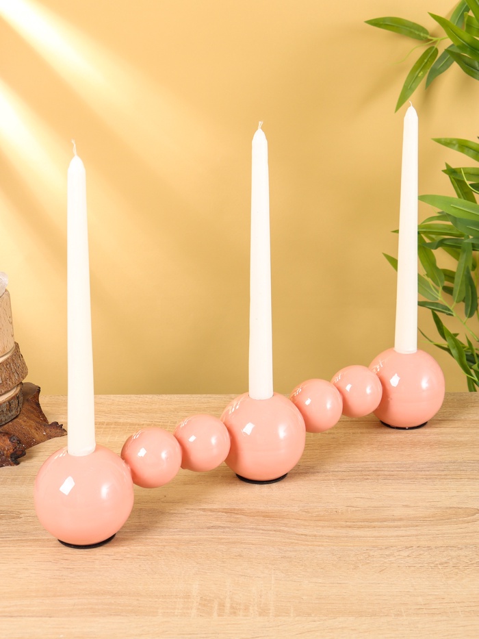Подсвечник на 3 свечи «Бусы», с 7 сферами, 44×8×8 см, пудровый - Фото 1