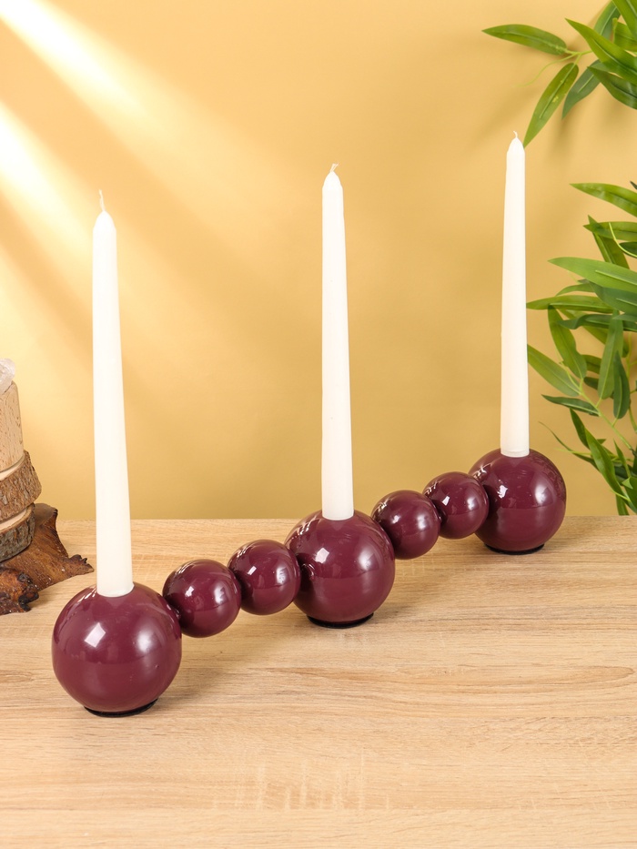 Подсвечник на 3 свечи «Бусы», с 7 сферами, 44×8×8 см, баклажановый - Фото 1