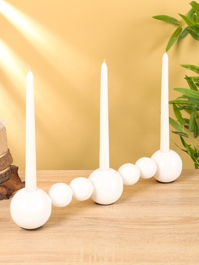 Подсвечник на 3 свечи «Бусы», с 7 сферами, 45×8×8 см, белый