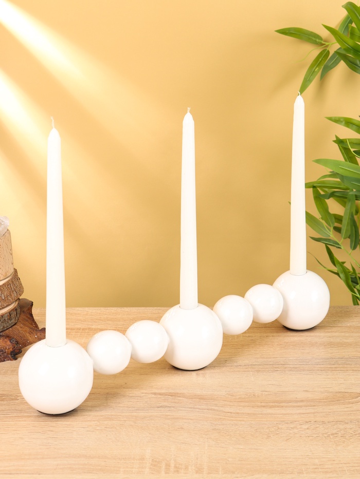 Подсвечник на 3 свечи «Бусы», с 7 сферами, 45×8×8 см, белый - Фото 1