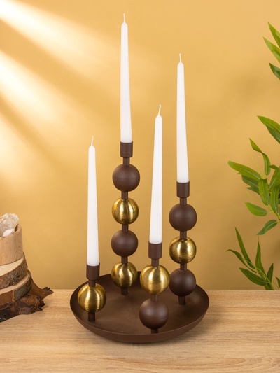 Подсвечник на 4 свечи на тарелке со сферами, 25.5×22.5×32 см, шоколад