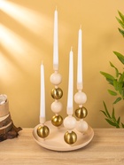 Подсвечник на 4 свечи на тарелке со сферами, 25.5×22.5×32 см, бежево-золотой - Фото 1