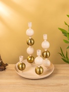 Подсвечник на 4 свечи на тарелке со сферами, 25.5×22.5×32 см, бежево-золотой - Фото 2