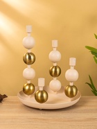 Подсвечник на 4 свечи на тарелке со сферами, 25.5×22.5×32 см, бежево-золотой - Фото 3