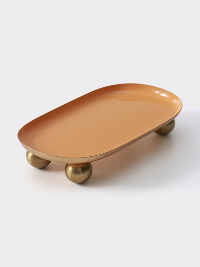 Блюдо сервировочное текстурное на золотых ножках сферах «Песок», 29×15.5×7 ± 0.5 см