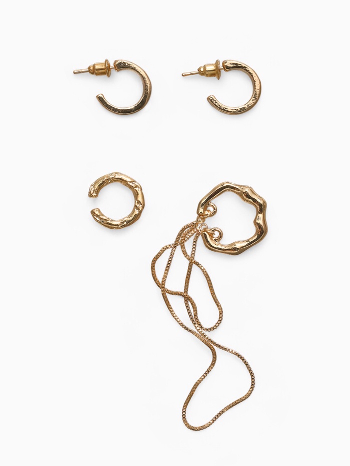 Набор серьги и каффы 4 шт. «Минимализм» водопад, цвет золото - Фото 1