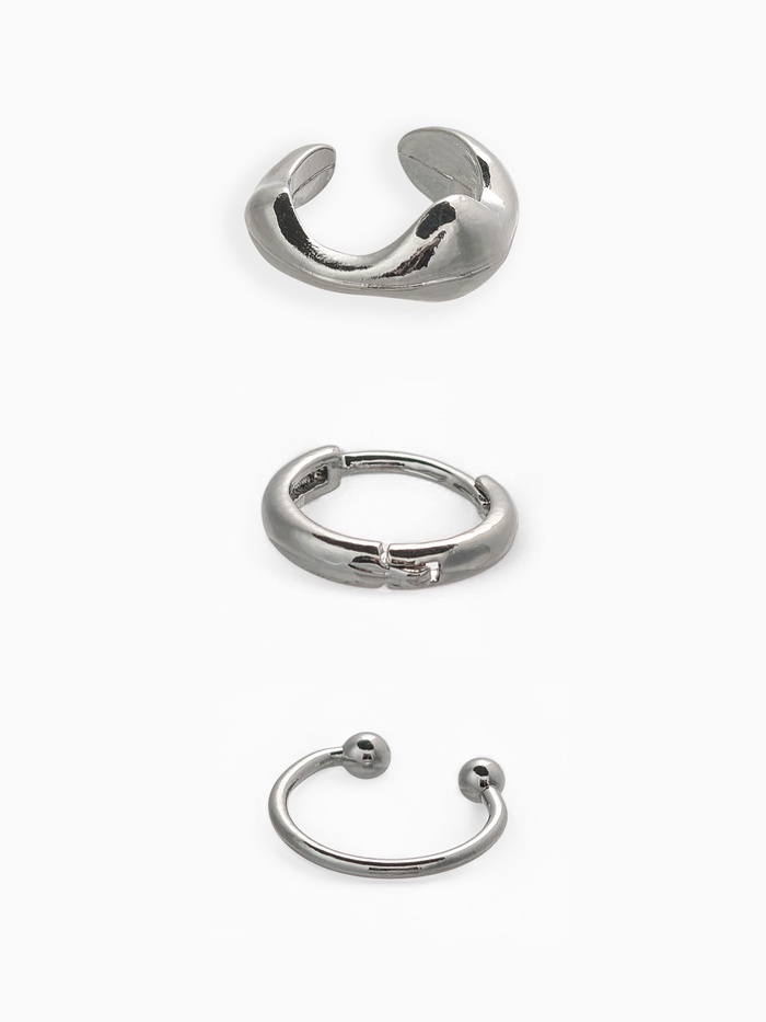 Набор серьга и каффы 3 шт. «Кольцо» тренд, цвет серебро - Фото 1