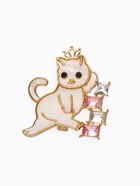 Брошь «Кошечка в короне», бело-розовая в золоте - Фото 1