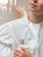 Брошь «Кошечка в короне», бело-розовая в золоте - Фото 2