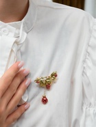 Брошь «Малина с божьей коровкой», зелёно-красная в золоте 10875405 - фото 16906473
