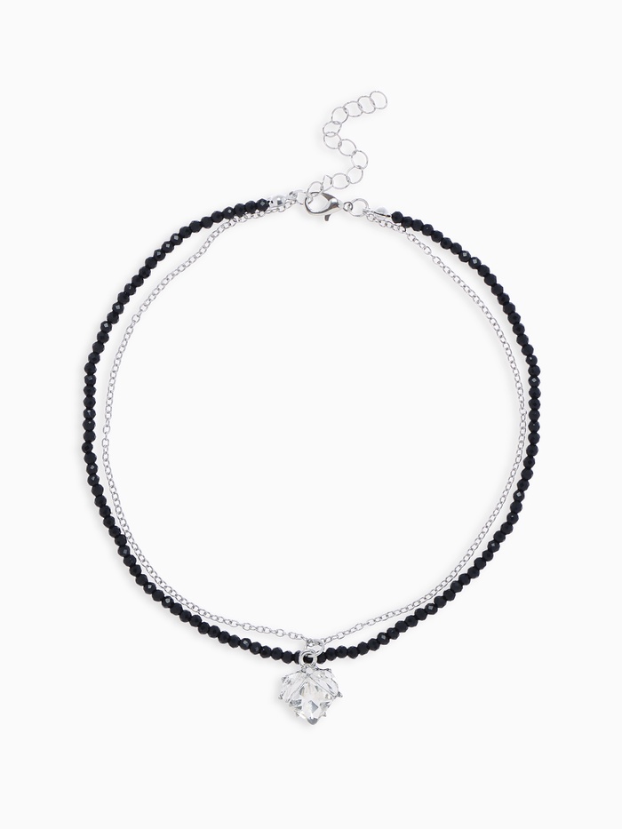 Колье из бисера «Сердце», двойной ряд, чёрно-белое в серебре - Фото 1