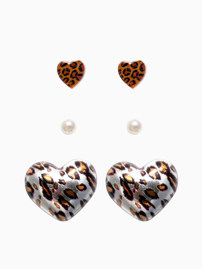 Серьги QF «Леопардовое сердце», набор 3 пары, крупное, цветной в серебре - Фото 1