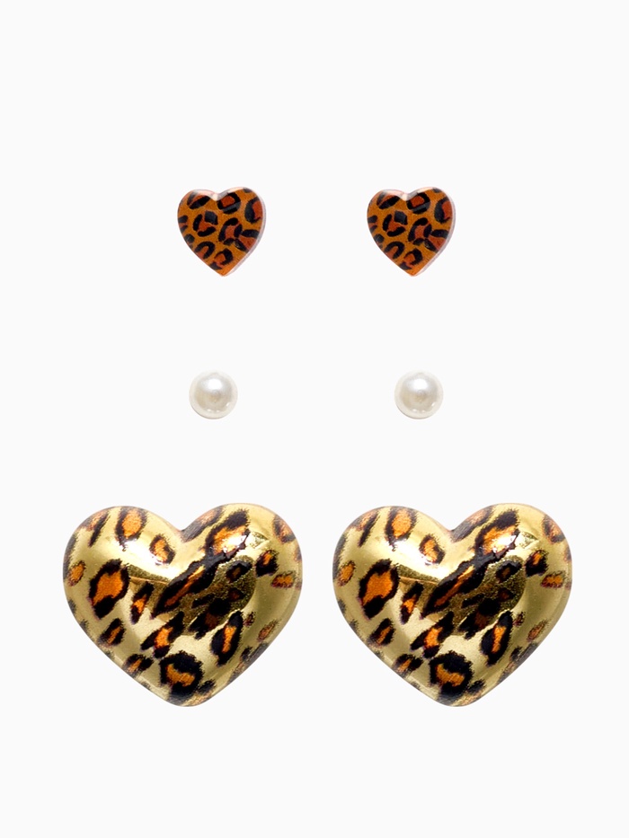 Серьги QF «Леопардовое сердце», набор 3 пары, крупное, цветной в золоте - Фото 1