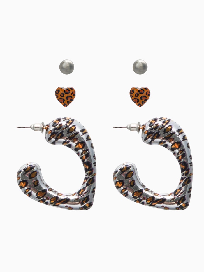 Серьги QF «Леопард», набор 3 пары, цветной в серебре