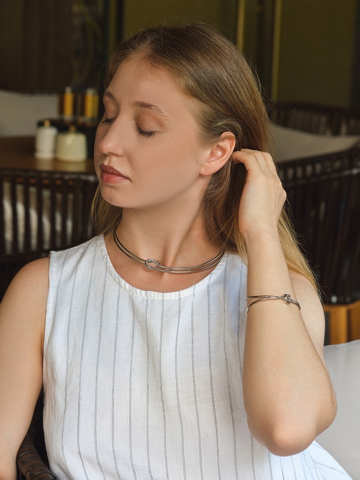 Набор 2 предмета: чокер, браслет «Обруч» узел, цвет серебро - Фото 1