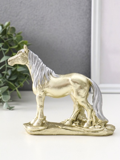 Фигурка полистоун «Лошадь золотая с серебристой гривой», 13×4×12.3 см