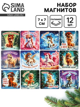 Набор магнитов новогодних «Волшебный Новый Год» полимер 7×7 см 12 шт.