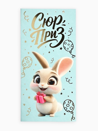 Конверт для денег «Сюрприз», зайчик, тиснение, 16.5×8 см