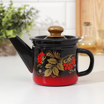 УЦЕНКА Чайник заварочный 1 л красно-чёрный с пласт. ручкой
