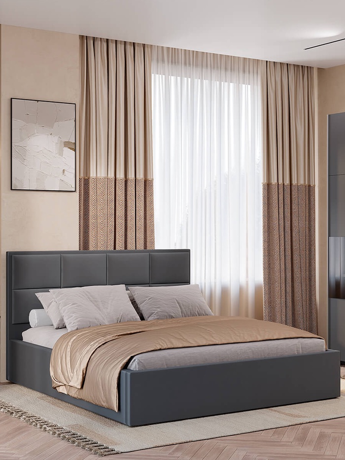 Кровать двуспальная «Линда КР – 16», 1732×1100×2100 мм, с ортопедическим основанием, с подъёмным механизмом, цвет графит - Фото 1