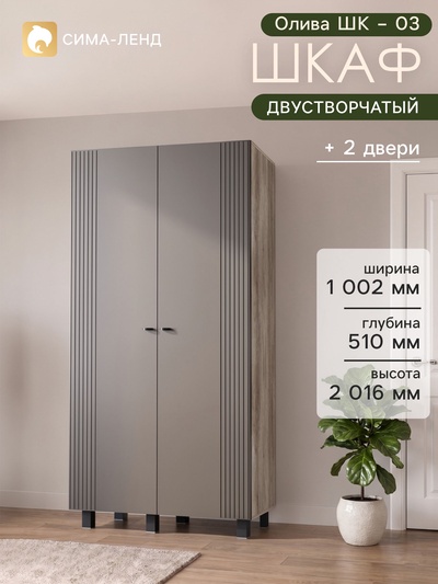 Шкаф распашной двухстворчатый «Олива ШК – 03», 1002×510×2016 мм, цвет дуб каньон/муссон софт MF14