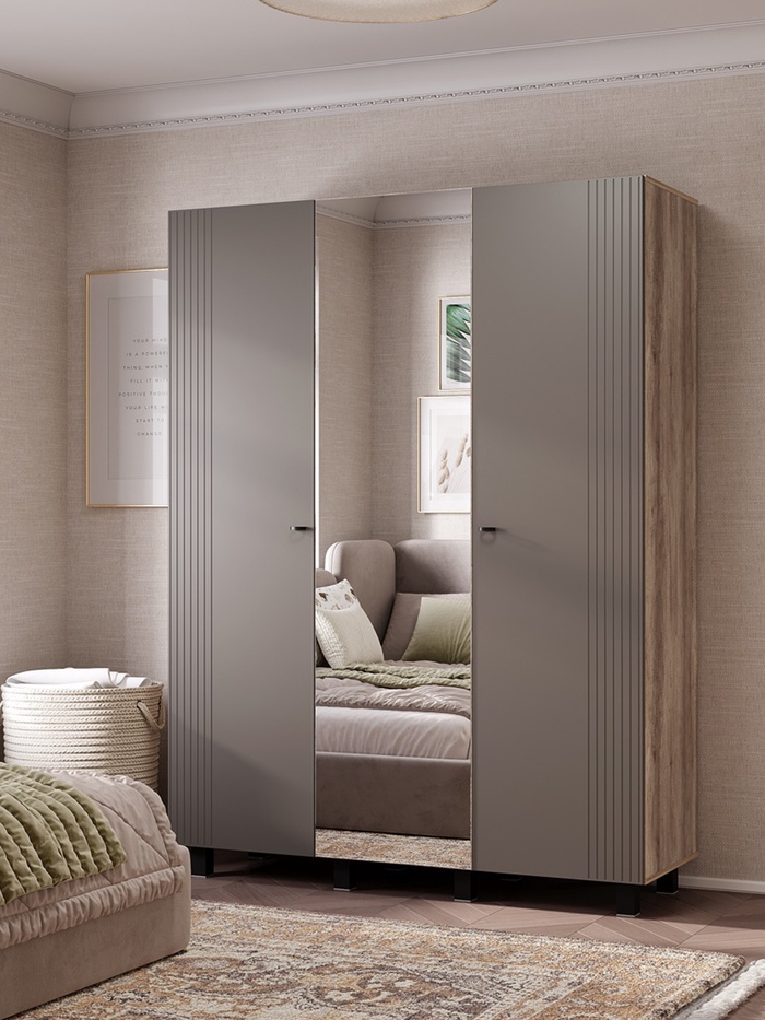 Шкаф прямой трёхстворчатый «Олива ШК – 08», 1502×514×2016 мм, цвет дуб каньон/муссон софт MF14 - Фото 1