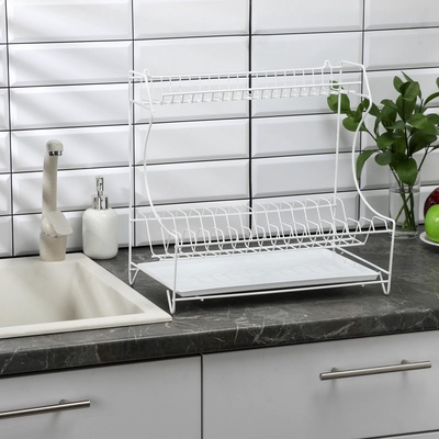 УЦЕНКА Сушилка для посуды с поддоном 2-х ярусная, настольно-настенная, 39.5×25×38 см, белая, 114