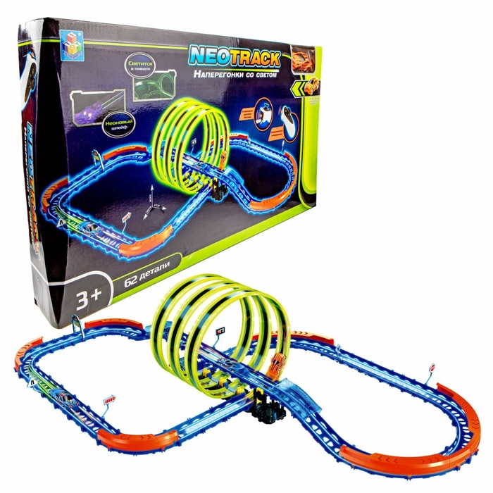 УЦЕНКА Автотрек «Neotrack», 62 детали, светящийся, ик управление в компл, 1 машинка с акб Т21043 943 - Фото 1