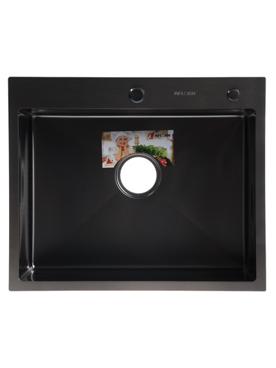 Мойка кухонная AFLORN AF96050DF, врезная, S=3.0 и 0.8 мм, 60×50 см, сифон, черная