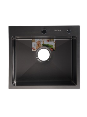 Мойка кухонная AFLORN AF95044DF, врезная, S=3.0 и 0.8 мм, 50 × 44 см, сифон, черная