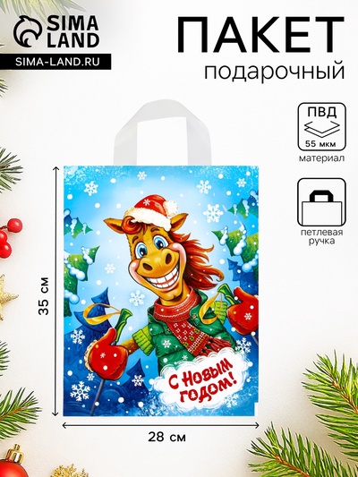 Пакет подарочный новогодний «Чемпион», полиэтиленовый с петлевой ручкой, 28×35 см, 55 мкм