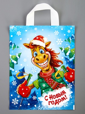 Пакет подарочный новогодний «Чемпион», полиэтиленовый с петлевой ручкой, 28?35 см, 55 мкм (комплект 25 шт)