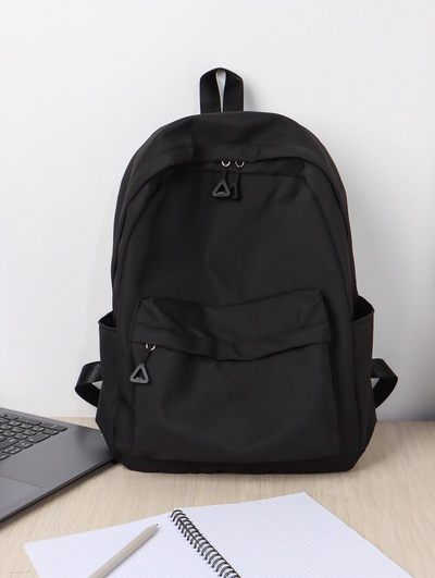 Рюкзак школьный на молнии, с карманами, однотонный, размер 28×11×40 см, чёрный