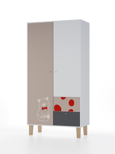 Шкаф распашной двухстворчатый Story «Коты и овалы», 2 ящика, 1006×471×1973 мм, цвет белый/бежевый/тёмно – серый