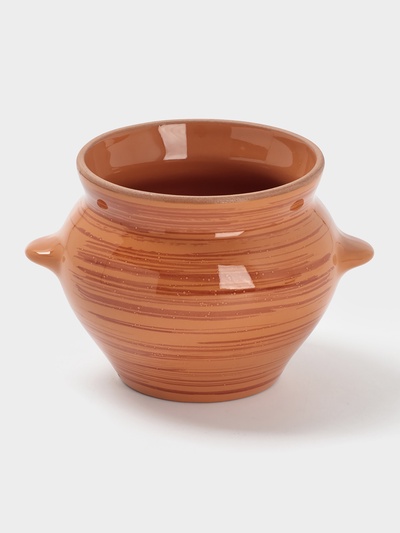 УЦЕНКА Горшок керамический для запекания №5 с ручками, 0.5 л / 10×10.5 см, оранжевая полоска