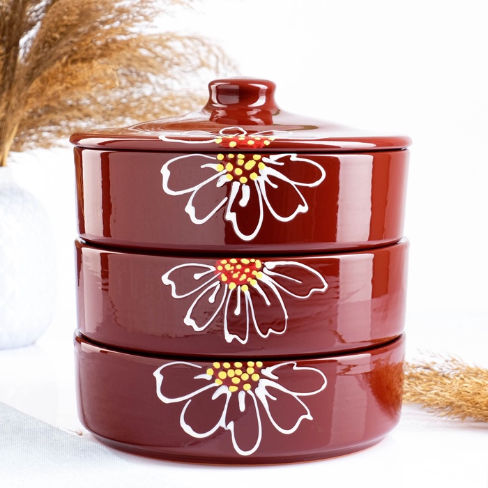 УЦЕНКА Набор для холодца «Подарочный» 3×0.75 л, ромашка коричневая - Фото 1