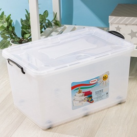 УЦЕНКА Контейнер д/хранения с крышкой 50л 61х39х32см на колесах прямоуг, прозрачный