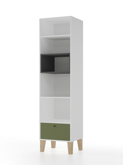 Стеллаж напольный Story «Коты и овалы», на ножках, 1 ящик, 519×471×1973 мм, цвет белый/олива/тёмно – серый