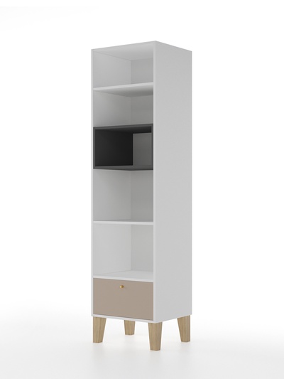 Стеллаж напольный Story «Коты и овалы», на ножках, 1 ящик, 519×471×1973 мм, цвет белый/бежевый/тёмно – серый