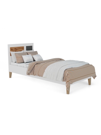 Кровать односпальная Story «Коты и овалы», на ножках, 935×2035×927 мм, цвет белый/дуб вотан/тёмно – серый