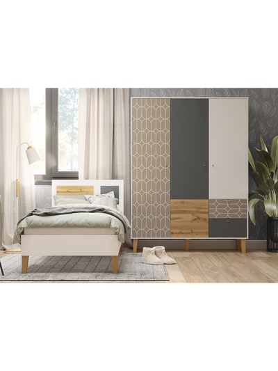 Кровать односпальная Story «Коты и овалы», на ножках, 935×2035×927 мм, цвет белый/дуб вотан/тёмно – серый