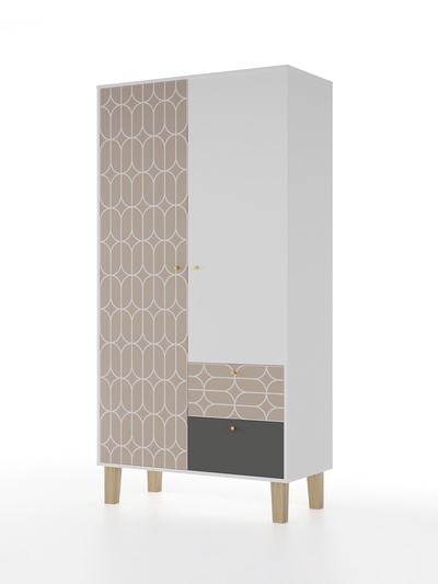 Шкаф распашной двухстворчатый Story «Коты и овалы», 2 ящика, 1006×471×1973 мм, цвет белый/бежевый/тёмно – серый