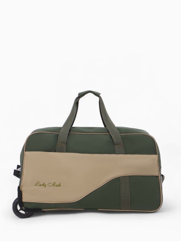 Сумка дорожная на колёсах Lucky Mark, с наружным карманом, оливковый/бежевый - Фото 1