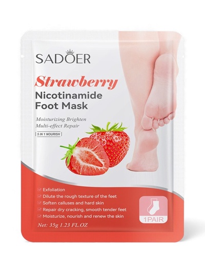 Отшелушивающая маска-носки для ног Sadoer, клубника, 35 г